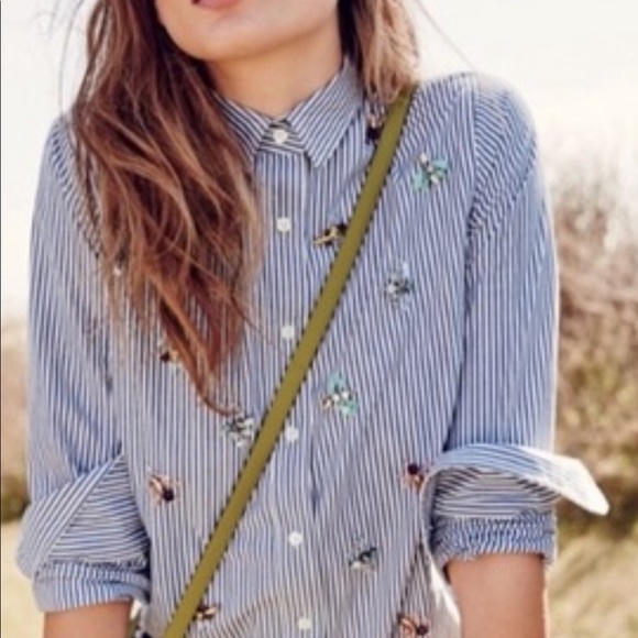 J. Crew Tops - J. Crew Striped Perfect Shirt Jewel Bugs 4